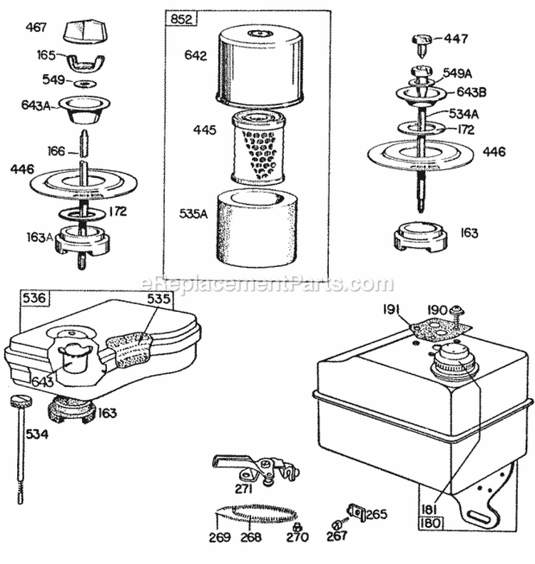 Fuel Tank AssyAir Cleaner Diagram and Parts List for 111202-0112-99  Briggs and Stratton Engine